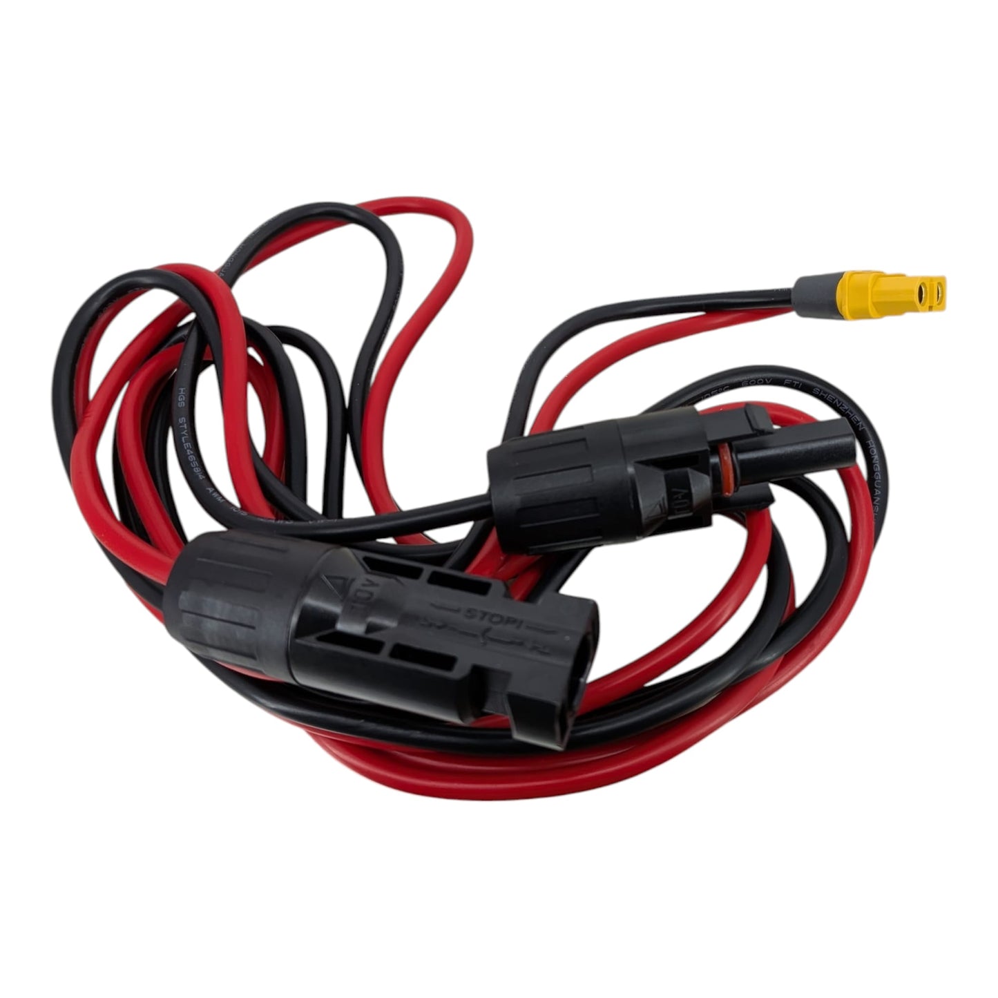 Standard MC4 male and female connectors for solar panel connection.