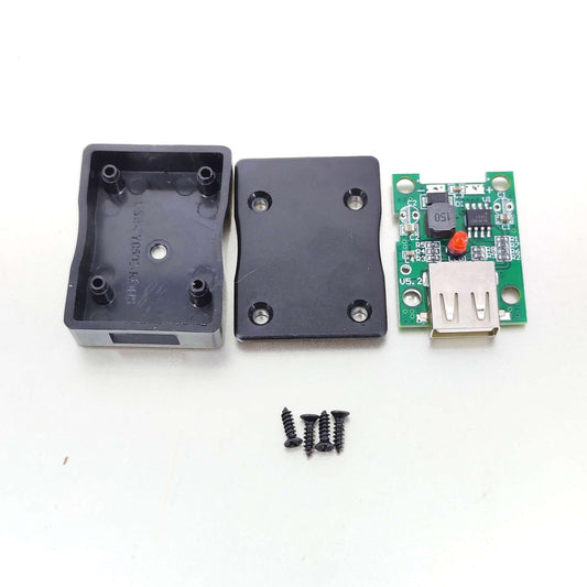 5V 2A Solar Panel USB Voltage Regulator Module with Protective Case and Screws.