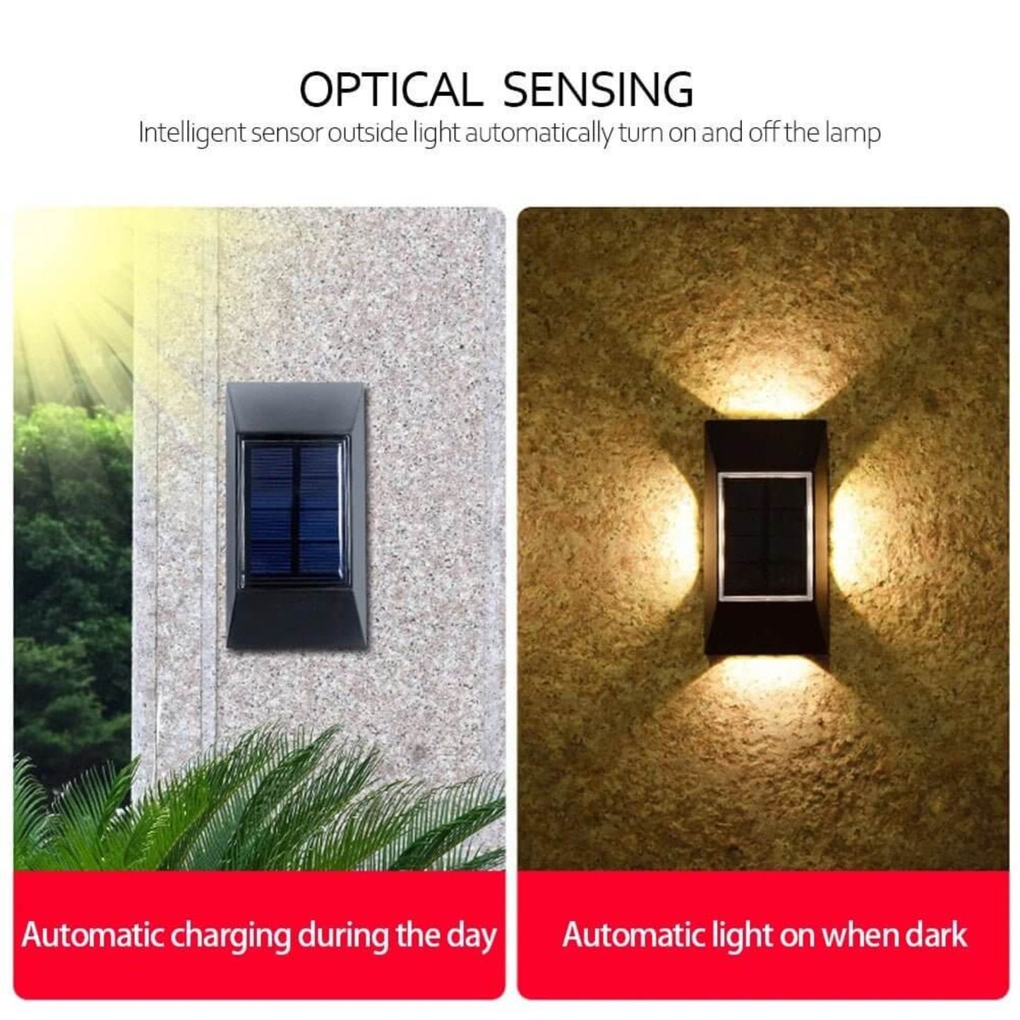 Smart optical sensor: Solar light automatically charges during the day and turns on at night.
