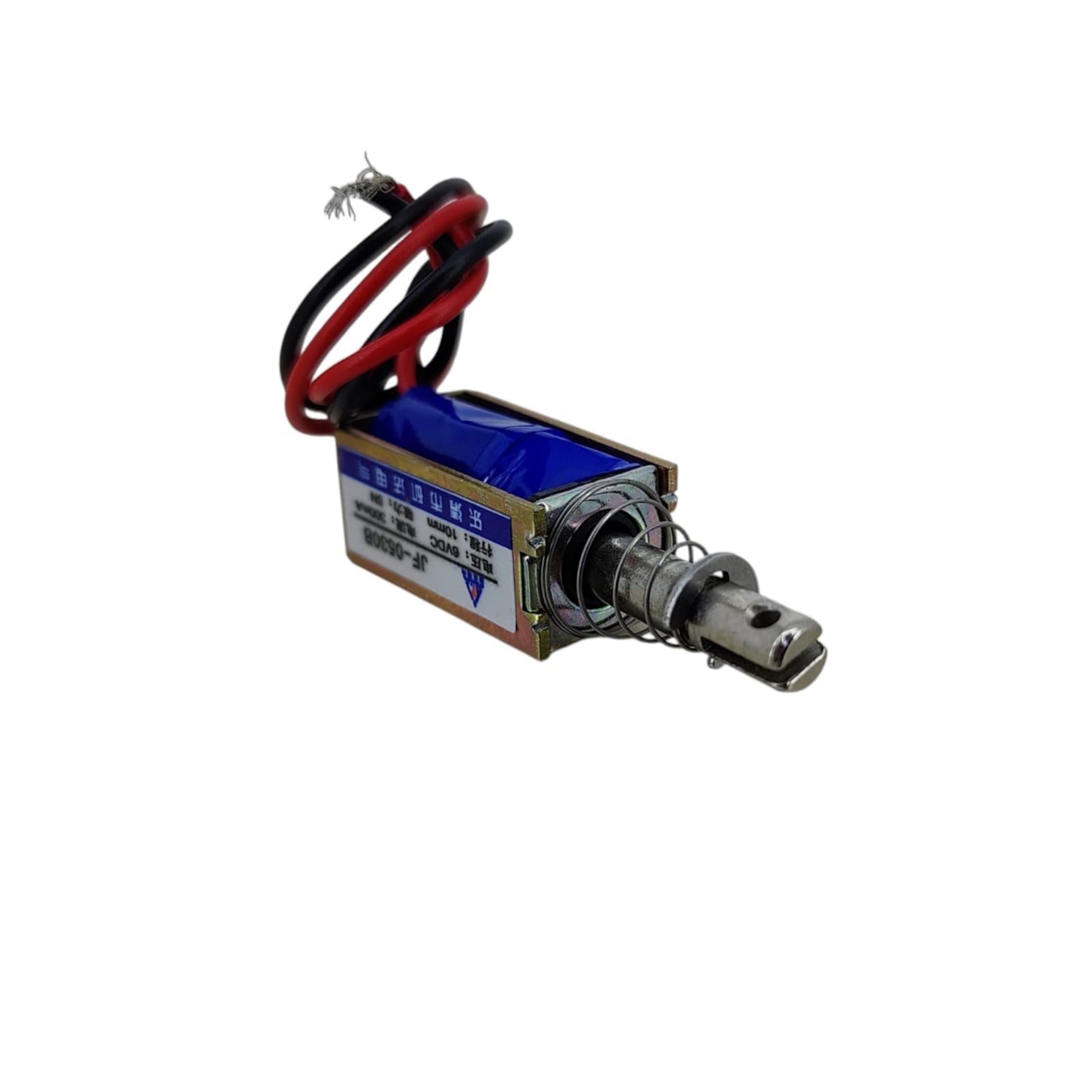 Close up of red and black power cables for 6V DC solenoid