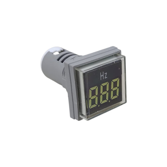 Square digital AC frequency meter with white LED display showing Hz.