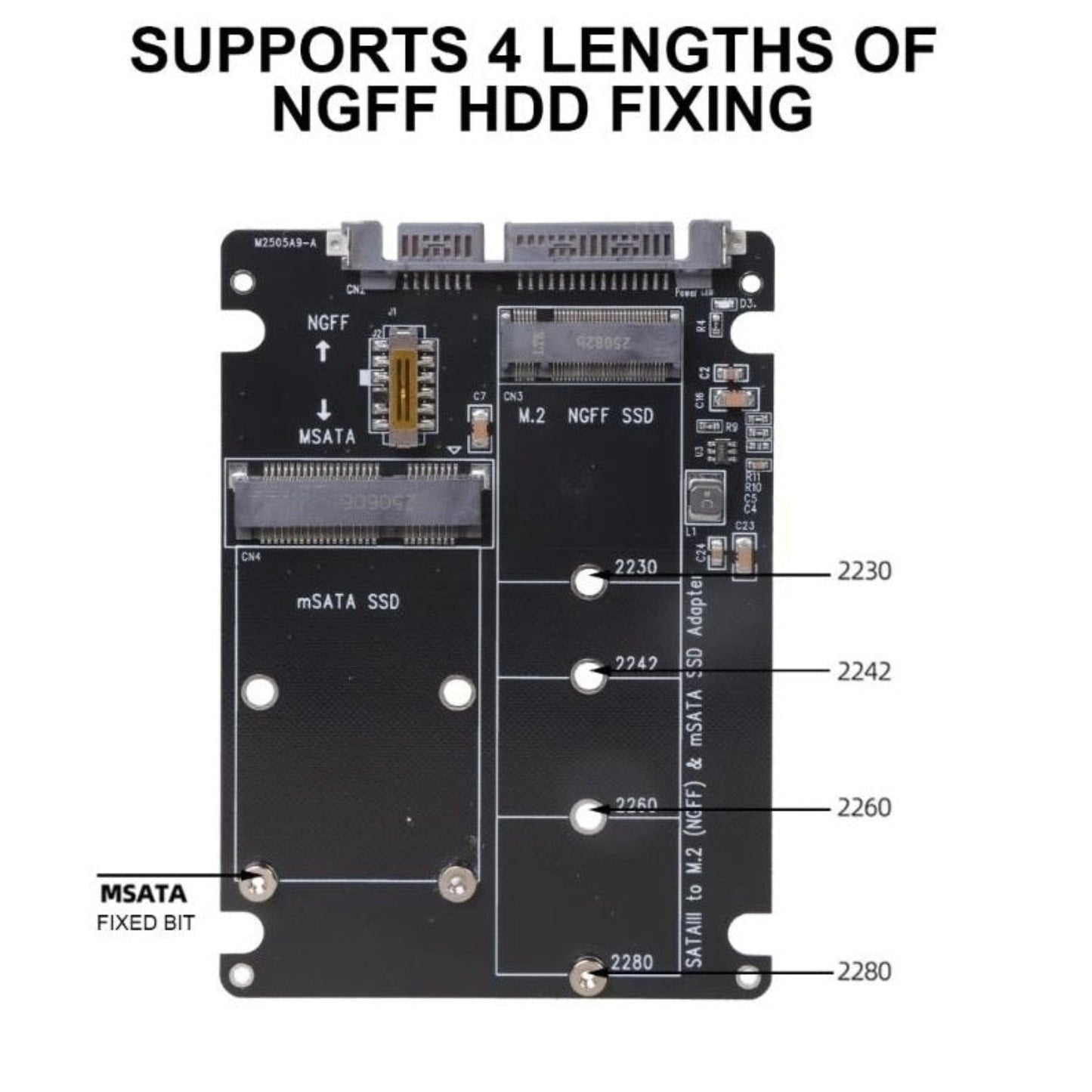 Diagram showing supported 2230, 2242, 2260, and 2280 screw positions