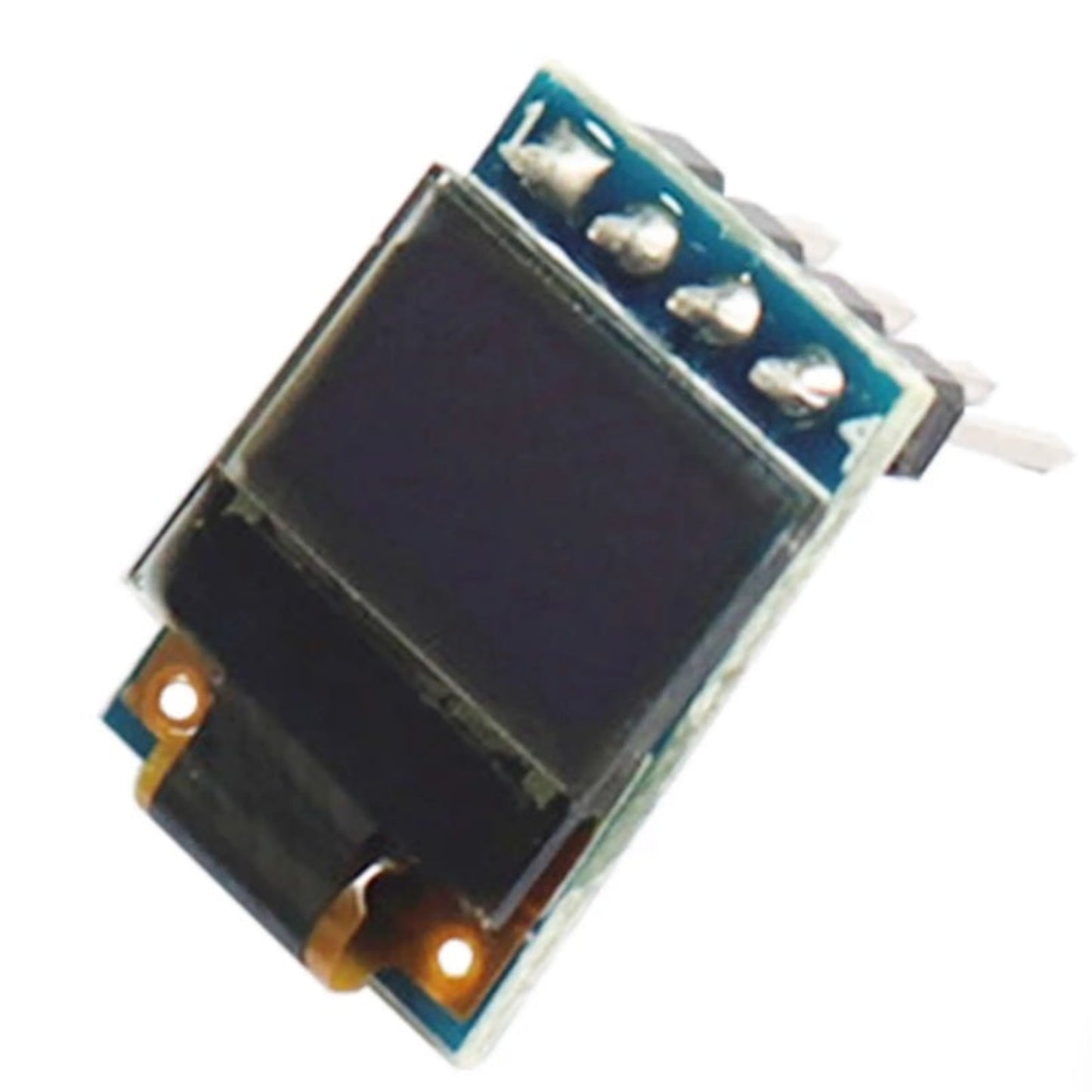 Angled view of the 0.42 inch SSD1306 OLED module highlighting the 4-pin I2C interface.