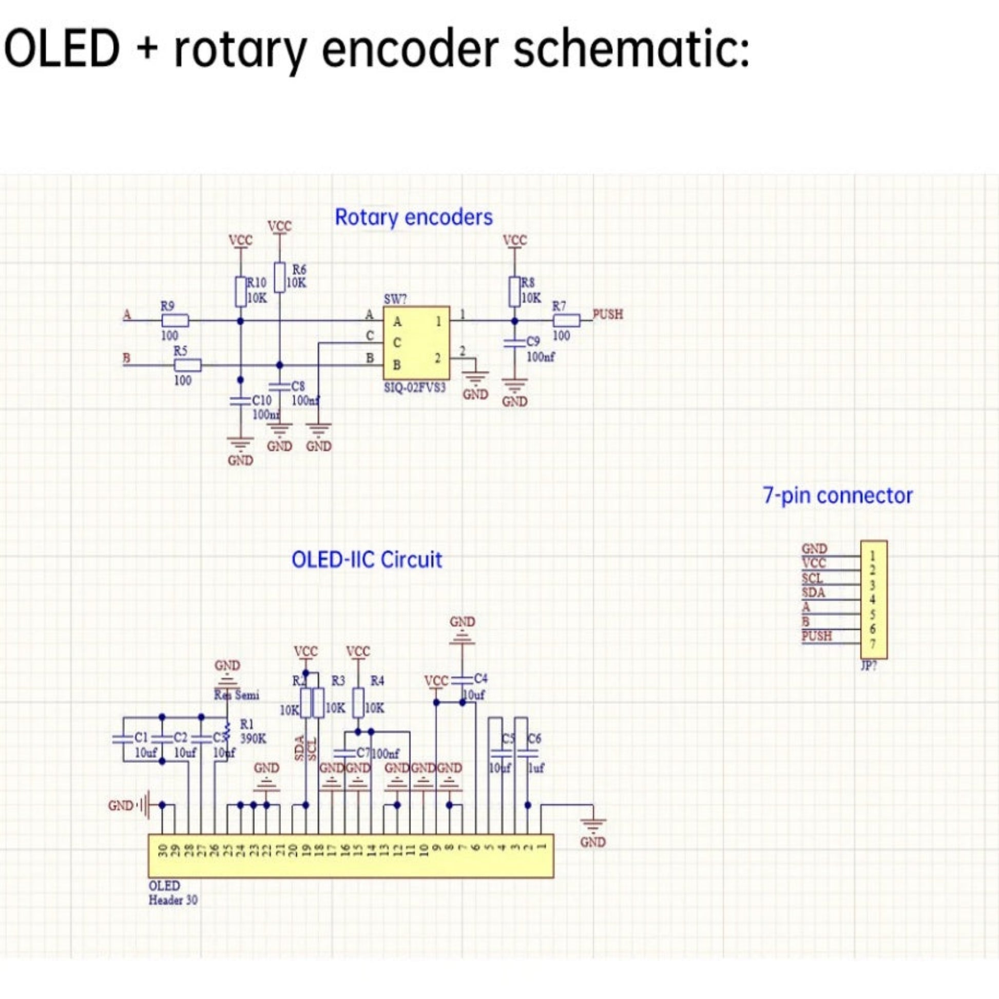 Circuit schematic diagram for the SSD1315 OLED and rotary encoder combination module.