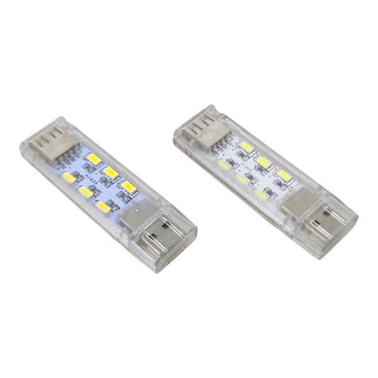 A pair of stackable 12-LED USB night lights, showing the male USB-A connector and female passthrough port.