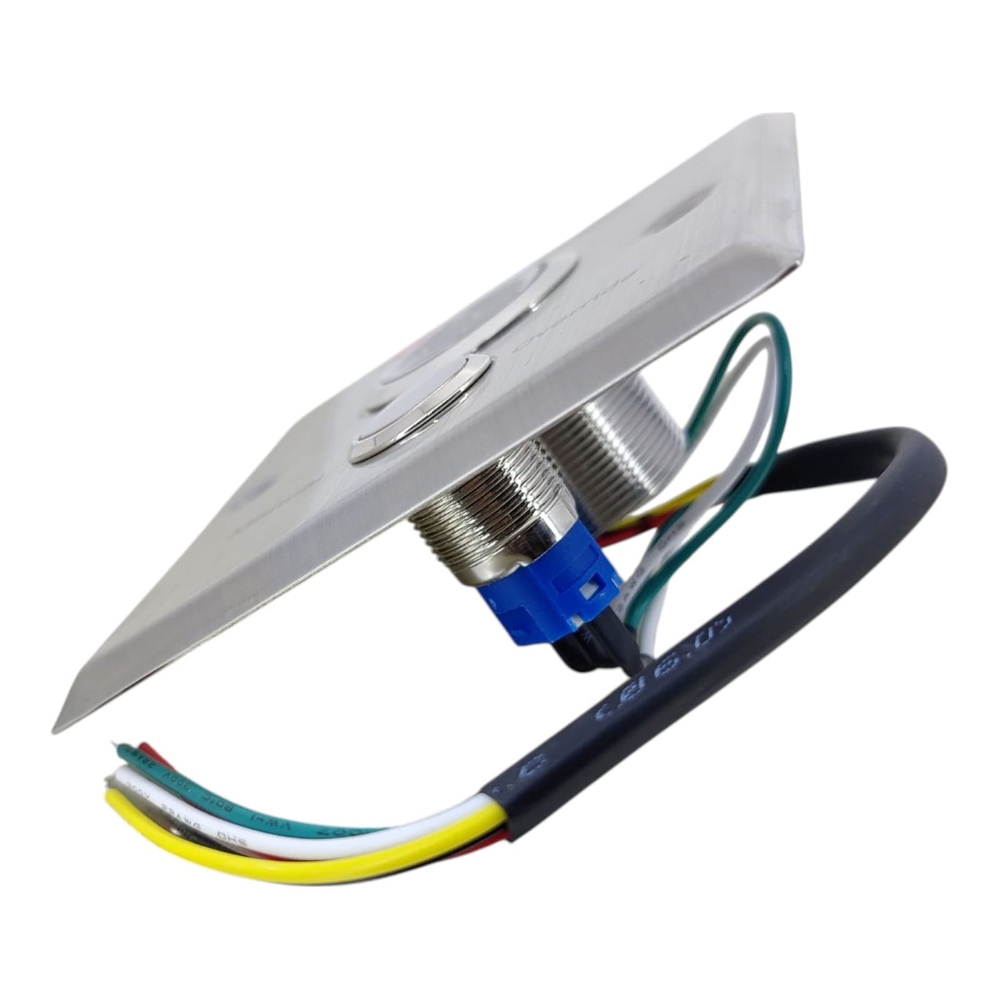 Side profile view of the stainless steel access control switch, highlighting the mounting depth.