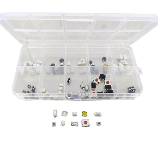 10 unique values of micro tactile push button switches for car remote and PCB electronic repair projects.