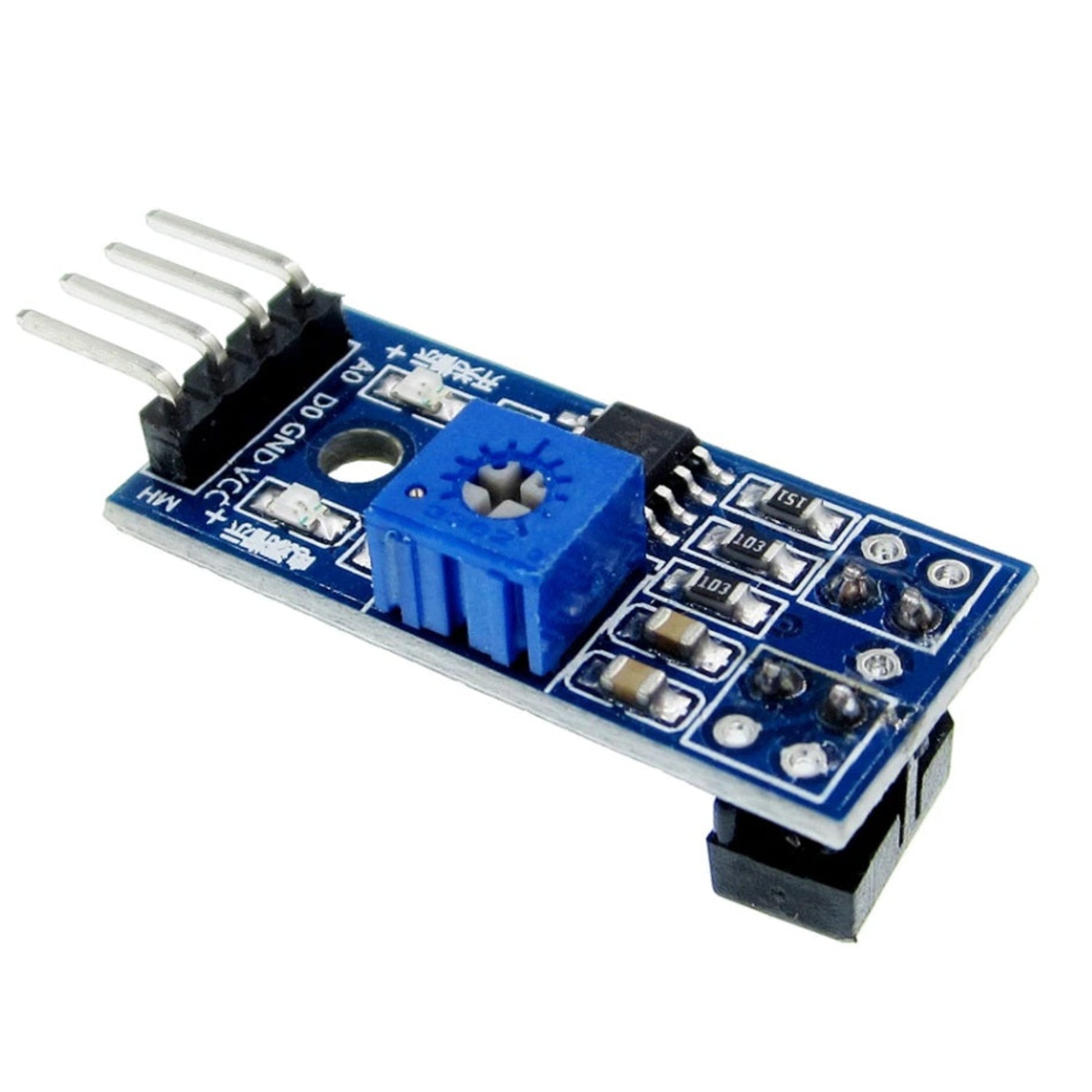 Front view of TCRT5000 infrared reflective sensor module showing the IR emitter and receiver diodes.