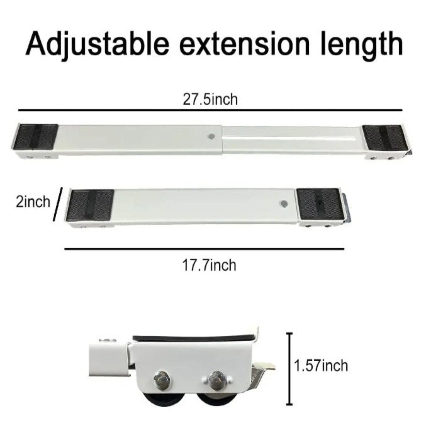 Dimensions of adjustable appliance roller showing 17.7 to 27.5 inches extension.