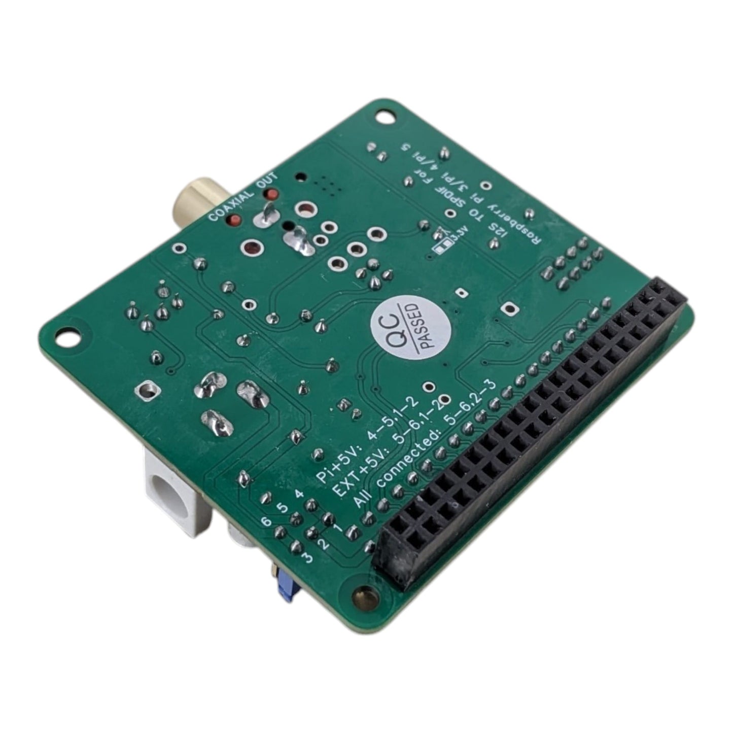 TeraDak 樹莓派音效底板背面銲接點及 GPIO 針腳說明。新昌電腦 scccltd.com 專業代理，歡迎到實體店查詢及選購。