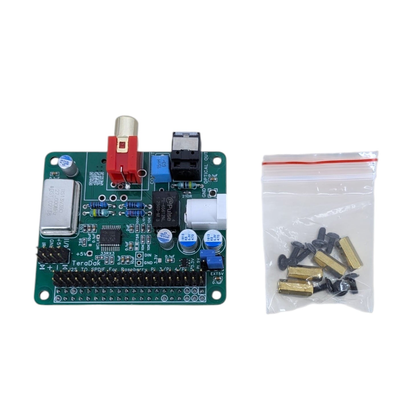 TeraDak I2S 轉 SPDIF 音效底板及原裝配件（銅柱與螺絲）。深水埗新昌電腦支援網上落單，門市到店取貨，方便快捷。