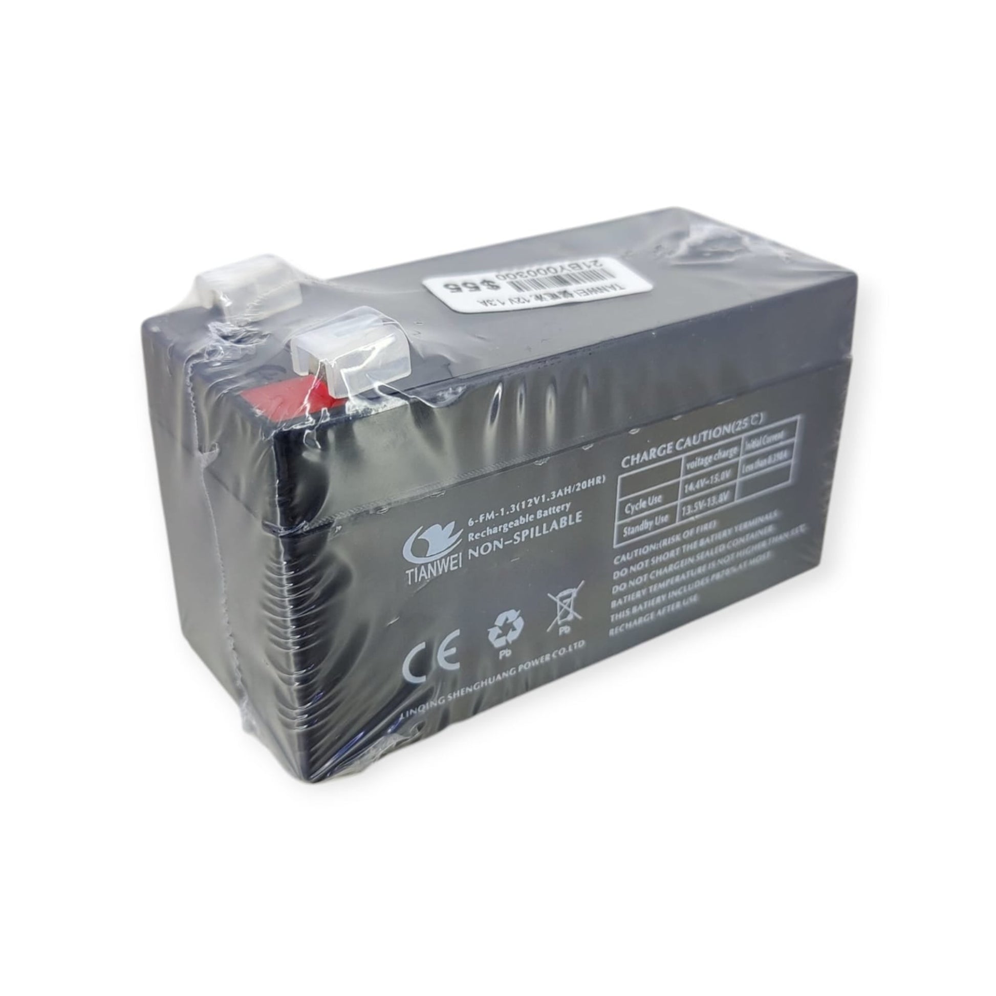 TIANWEI 12V 1.3Ah Rechargeable Lead Acid Battery Front View