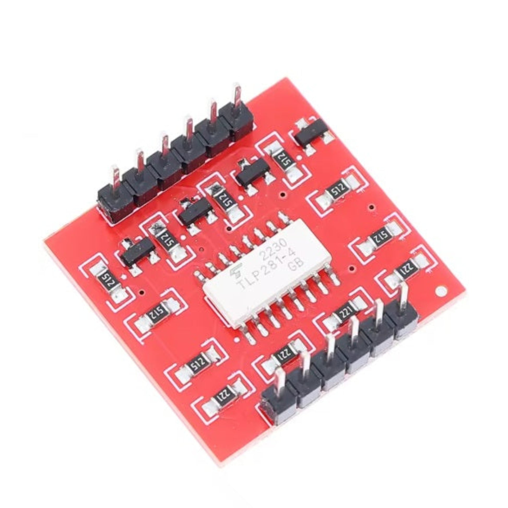 Top view of TLP281 4-Channel Opto-isolator module showing TLP281-4 IC and pin headers.