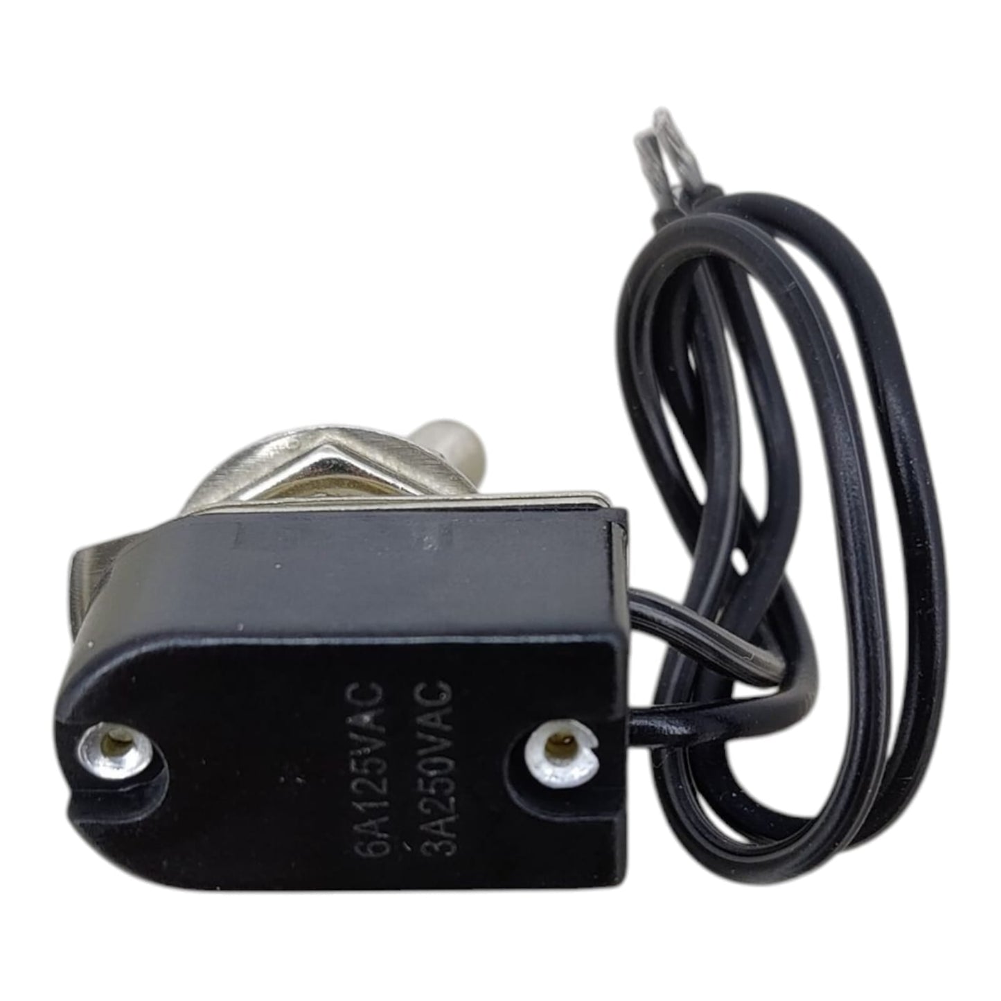 Back view of the toggle switch clearly showing the electrical rating of 6A 125VAC and 3A 250VAC.