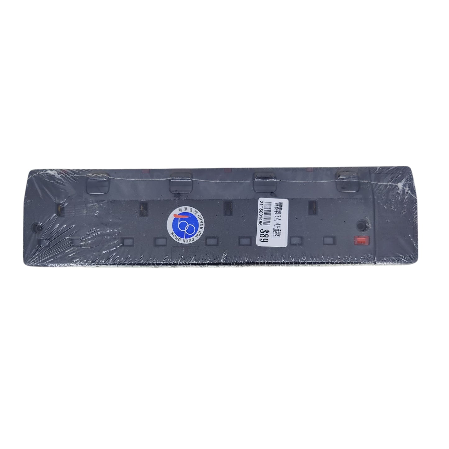 Front view of the black Top Brand 13A 4-gang unwired extension socket casing.