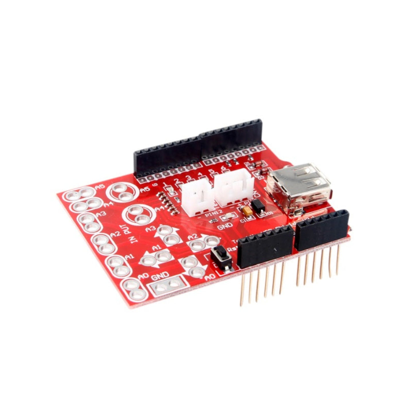Arduino 專用觸控鍵盤擴展板正面特寫，展示 6 個鱷魚夾輸入端及獨立 LED 指示燈，是香港 STEM 教育的熱門教材。