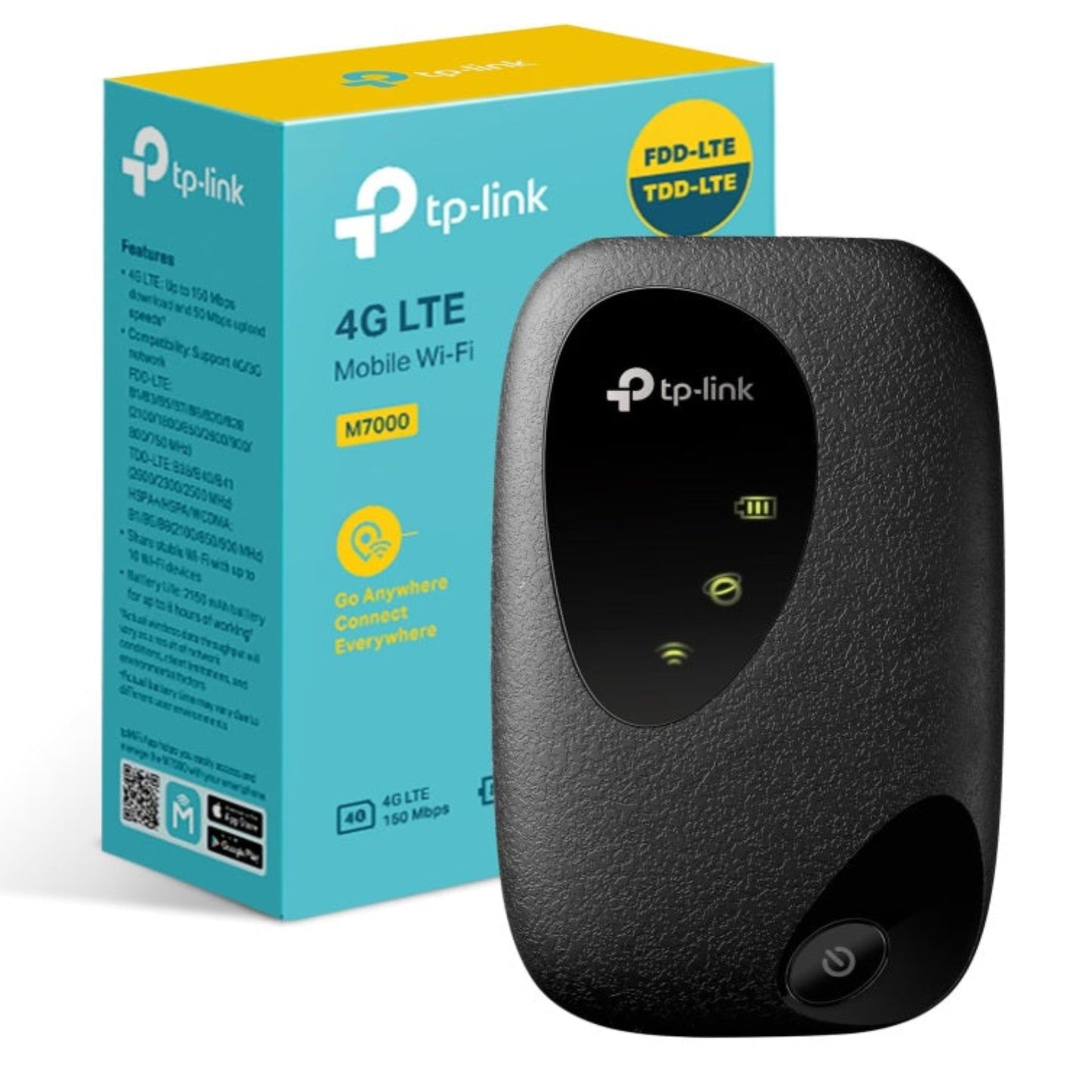 TP-Link M7000 4G LTE 流動 Wi-Fi 蛋連原廠包裝盒，清晰標示 150Mbps 極速上網及行貨 3 年保養。
