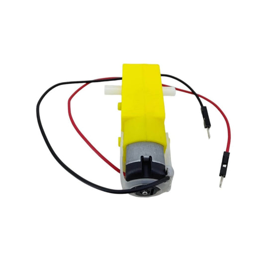 TT DC gear motor with Dupont cable for DIY smart car projects, 3V-6V, lightweight and compact design.