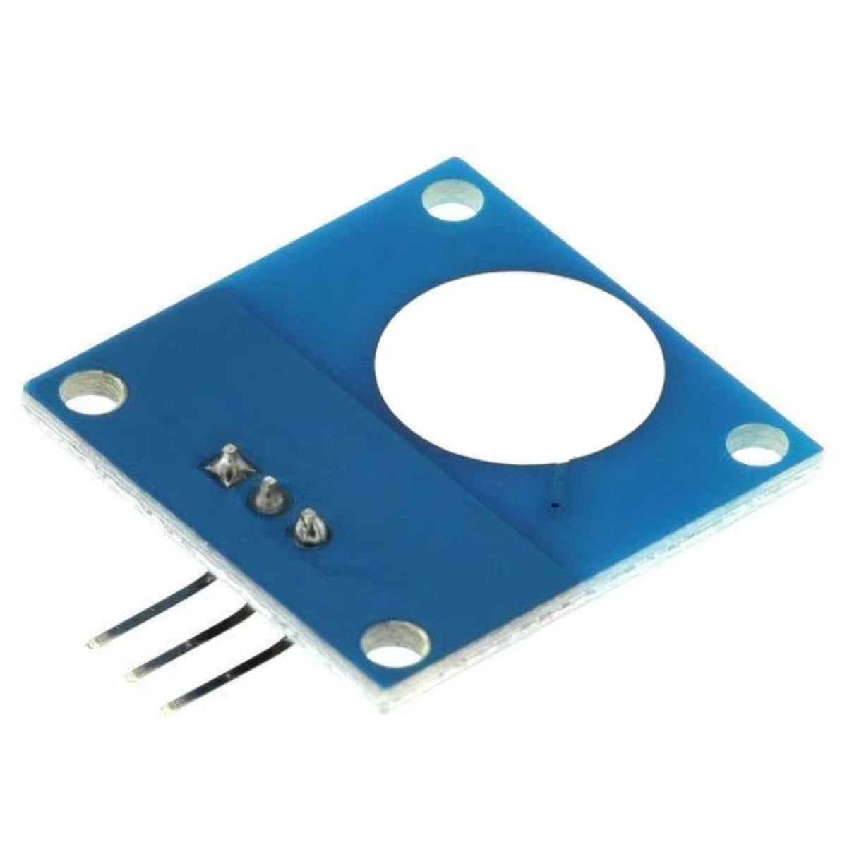 TTP223B 電容式觸摸模組的底部視角，展示其純藍色的 PCB 板，該面同樣具備觸摸感應功能。