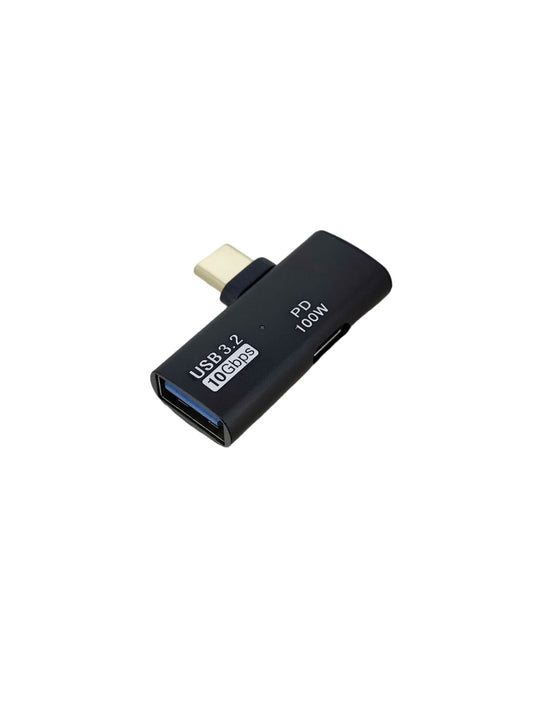 USB 3.2 Type-C to USB Adapter OTG 100W with 90° angle connector for charging and data transfer