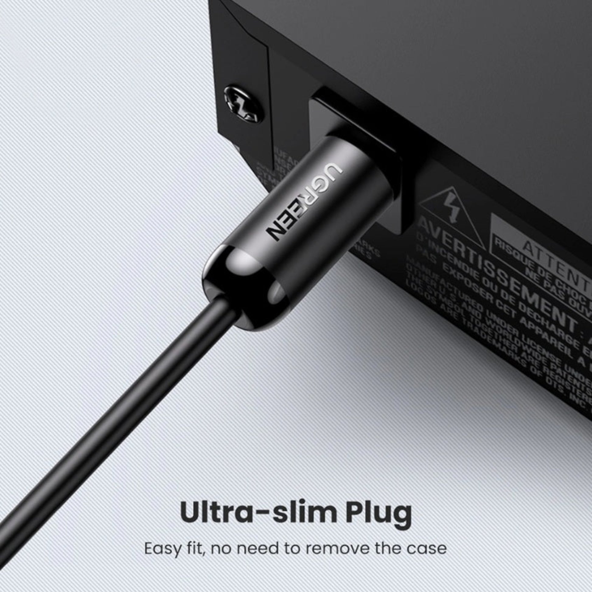 Ultra-Slim Toslink Connector Fitting Seamlessly into TV with Protective Case - No Need to Remove Device Cover