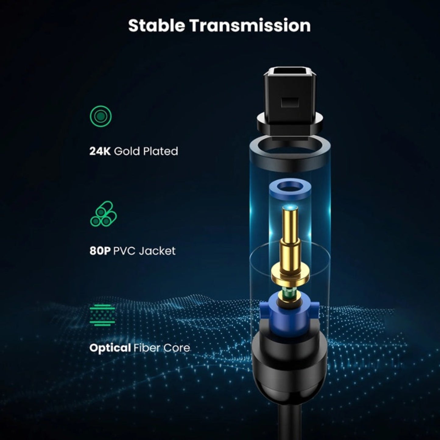 UGREEN AV122 Optical Fiber Core with 24K Gold Plating and PVC Jacket - Stable Signal Transmission and Electromagnetic Interference Protection