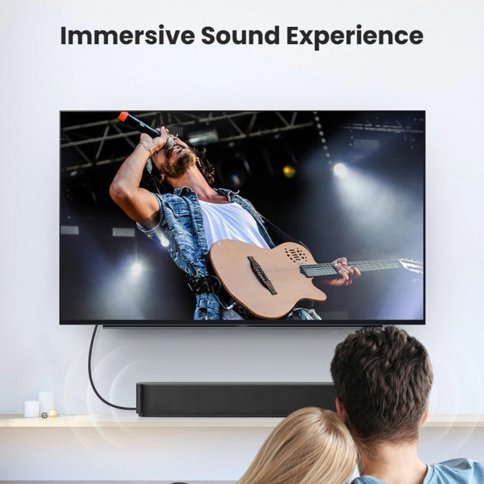 Home Theater Setup with Soundbar and UGREEN Optical Cable Delivering Immersive 5.1 Surround Sound Experience