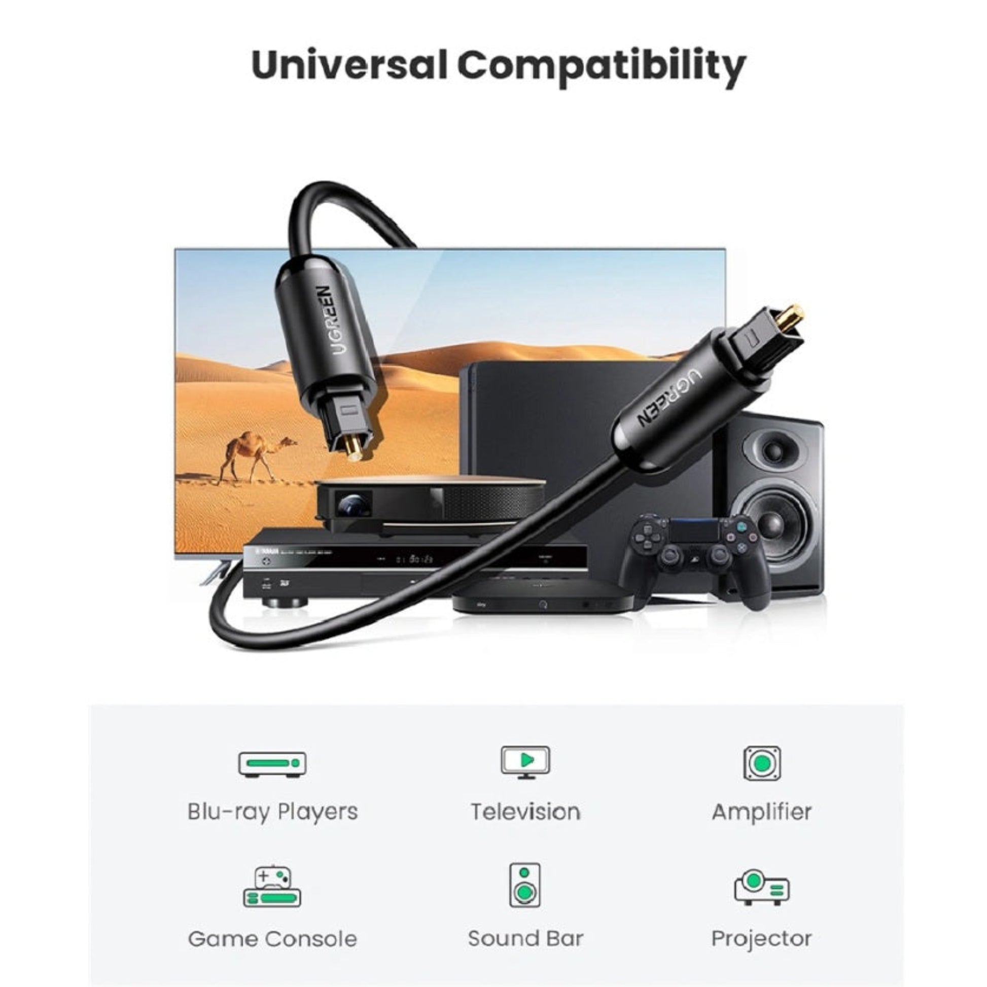 UGREEN AV122 Toslink Cable Compatible with TV, Soundbar, Gaming Console, Blu-ray Player, and AV Amplifier
