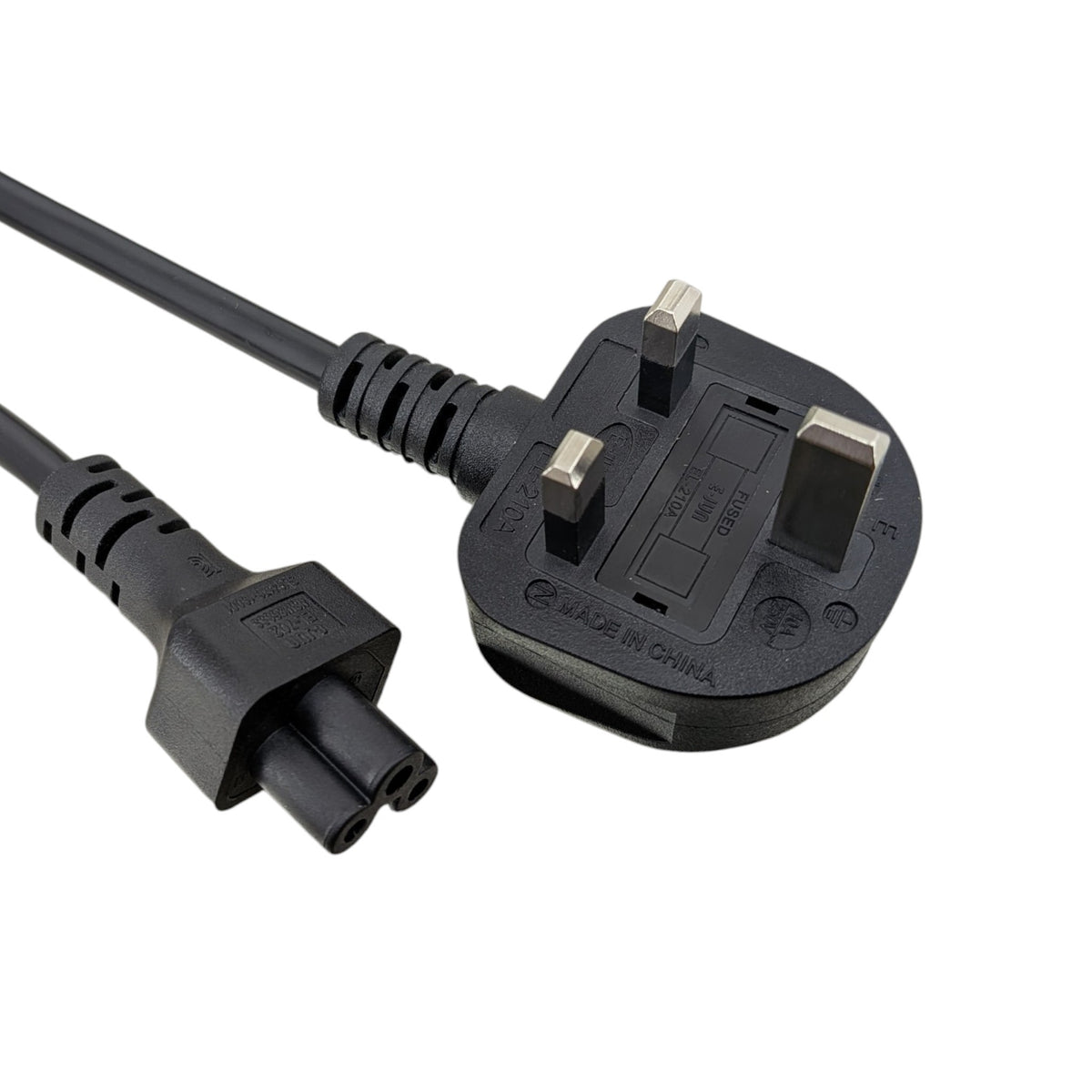 1.5 米英規三腳轉 IEC C5 電源線，清晰展示 E-JUN EL-210A 插頭及 EL-702 米奇頭接頭。
