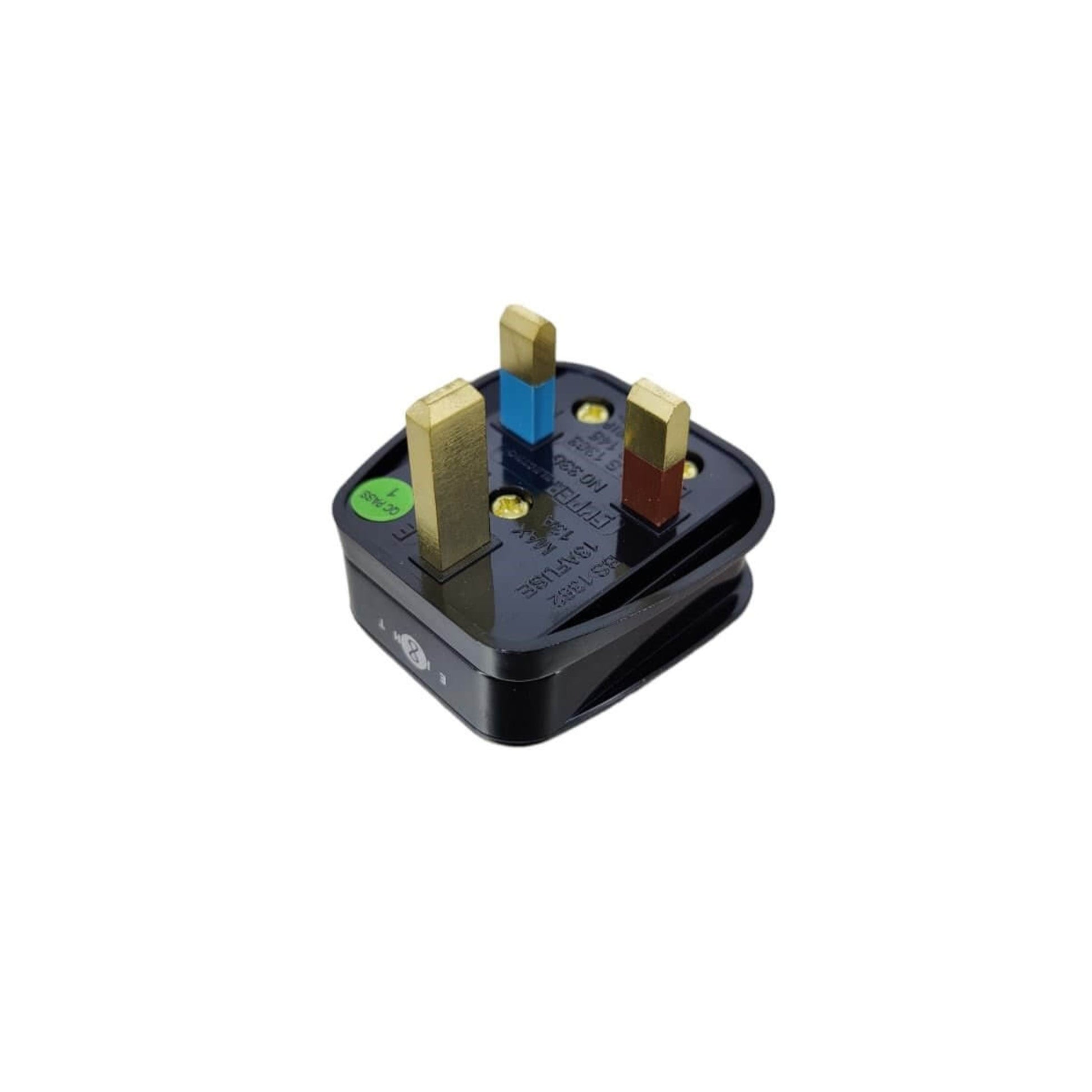 Eight UK BS 1363 13A rewirable 3-pin power plug in black, suitable for home appliances and safety compliant.