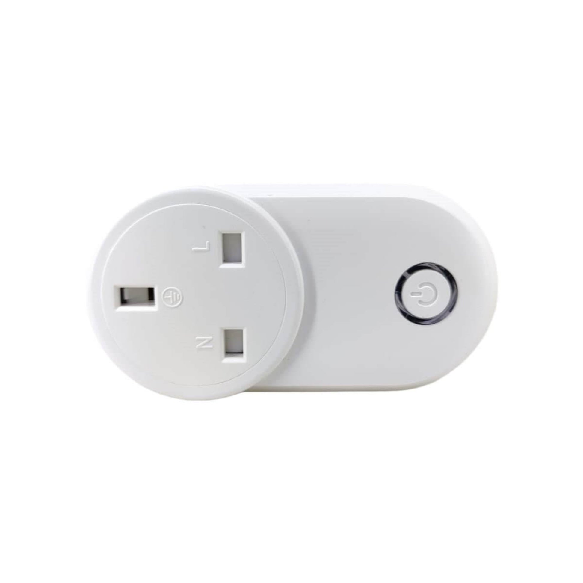 Front view of the remote control socket showing the UK Type G plug face and the manual power button.