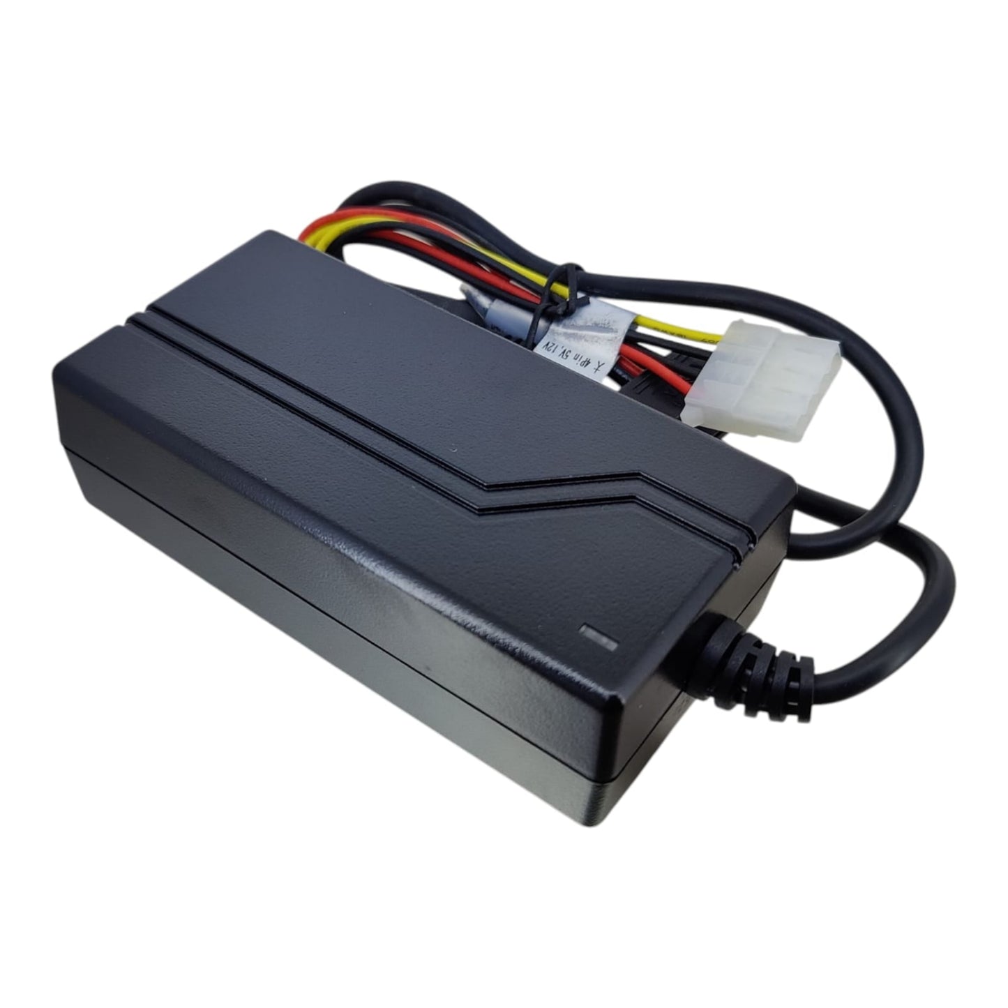 Top-down view of the black UMEC 30W external power adapter brick for hard drives.