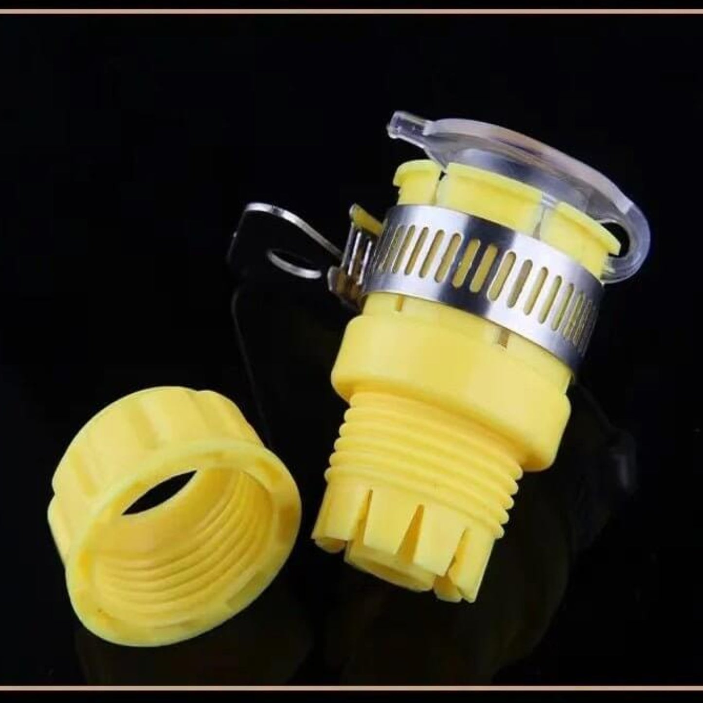 Universal faucet adapter for garden hose, lightweight and portable water connector for easy use and conversion.