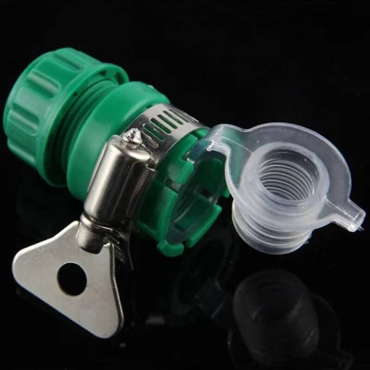Universal faucet adapter for garden hoses, lightweight connector for tap conversion and irrigation systems.