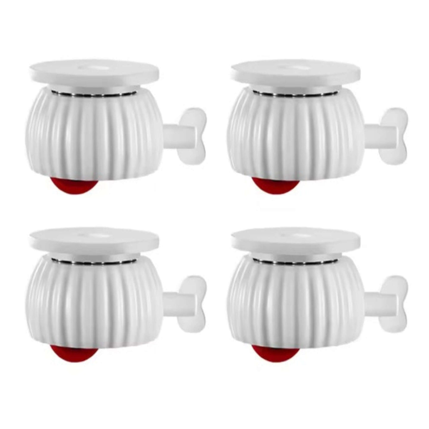 White adhesive universal wheel casters (4-pack) with 360-degree rotation and brake for silent, easy moving.