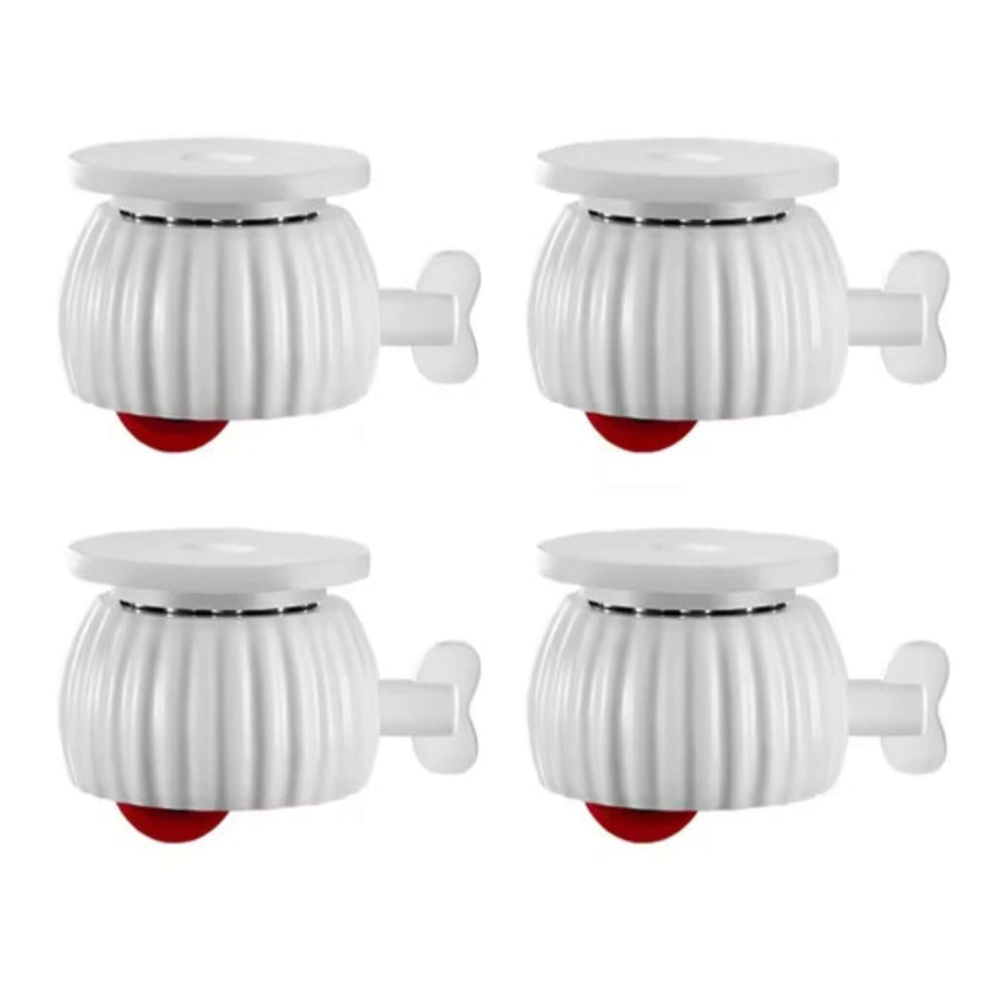 White adhesive universal wheel casters (4-pack) with 360-degree rotation and brake for silent, easy moving.