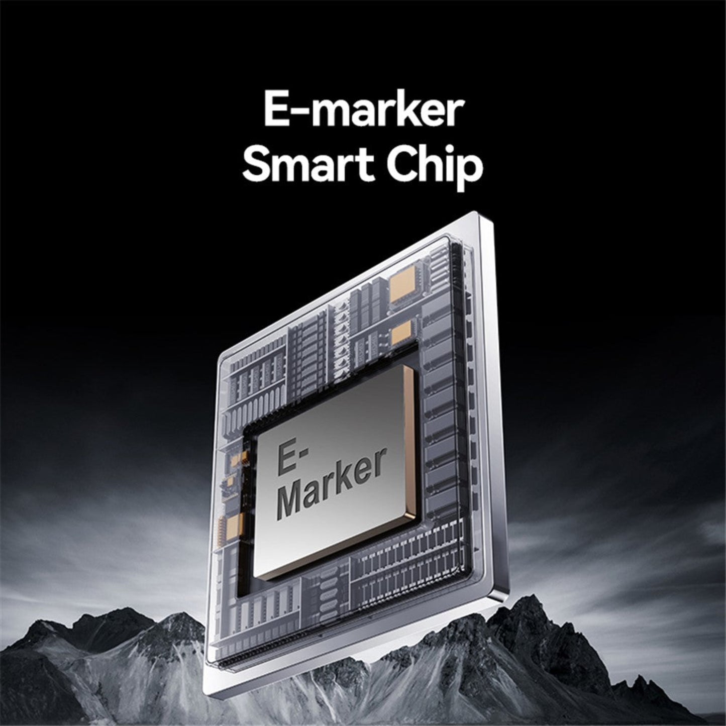 An illustration of the E-marker Smart Chip inside the USAMS 240W cable, ensuring safe and intelligent charging.