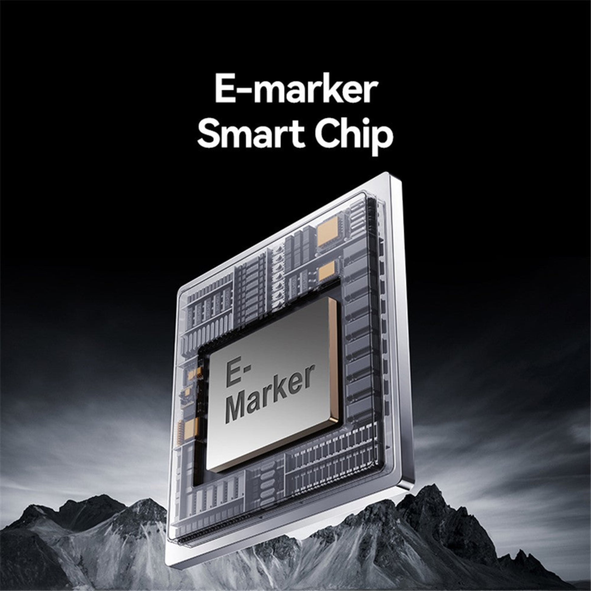 An illustration of the E-marker Smart Chip inside the USAMS 240W cable, ensuring safe and intelligent charging.