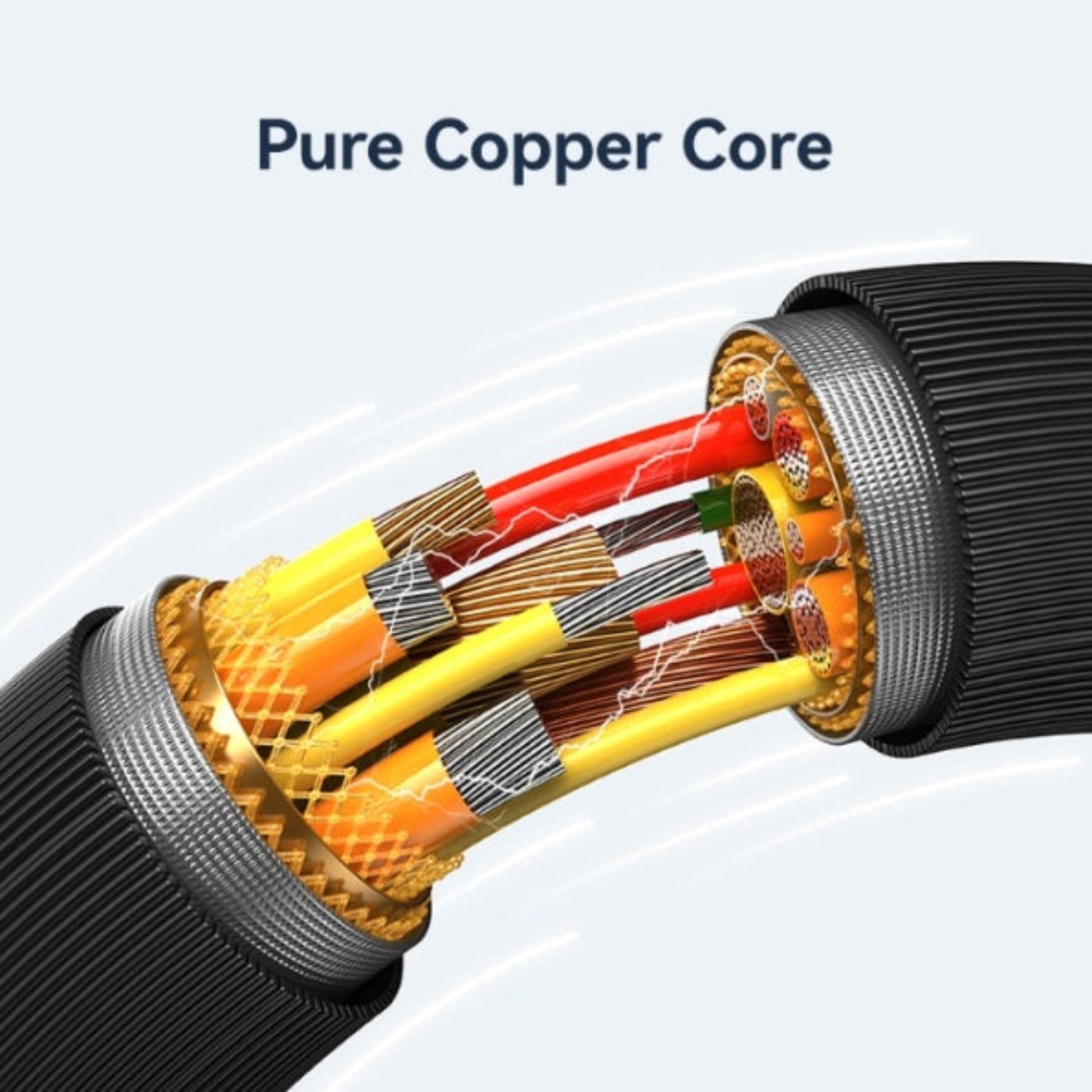 Internal structure of the USAMS Lightning cable showing pure copper core for stable power transmission.
