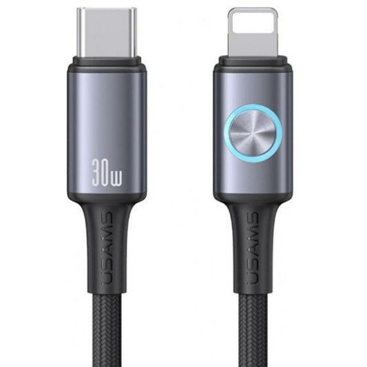 USAMS SJ753 30W Type-C to Lightning cable with a colourful light and durable braided design.