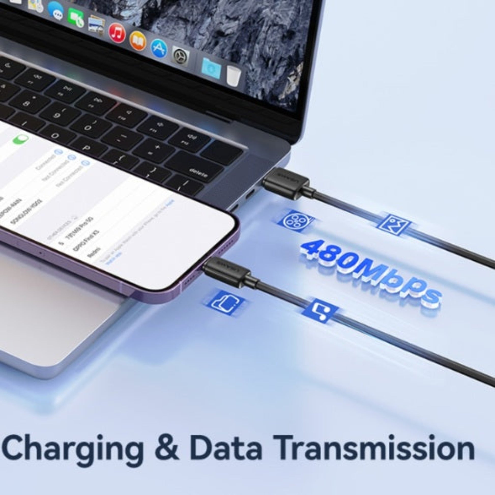 USAMS US-SJ699 data cable capable of simultaneous 480Mbps high-speed data transfer and charging.
