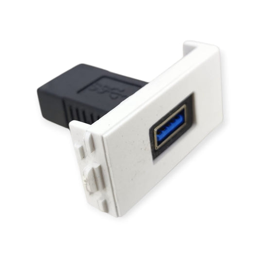 Angled side view of the white USB 3.0 keystone jack module.