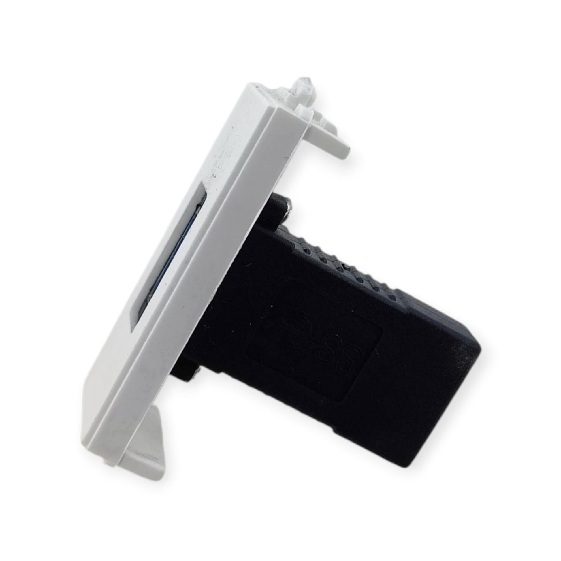 Side profile of the USB 3.0 keystone module showing the black connector body.