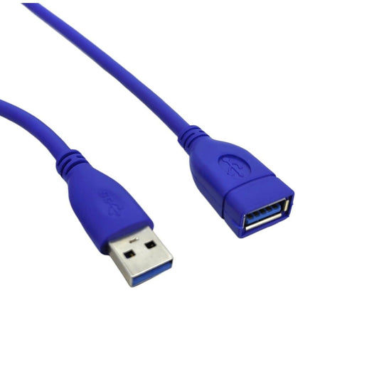USB 3.0 extension cable A-Male to A-Female connector in vibrant blue, ideal for fast data transfer.