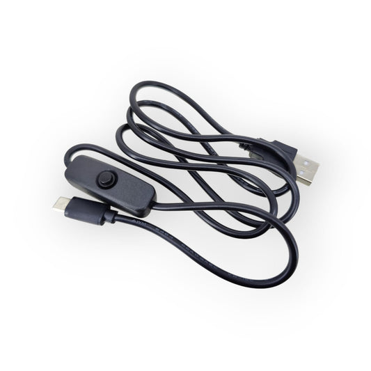 Black 1-meter USB-C power cable with inline on/off switch for 5V 3A devices
