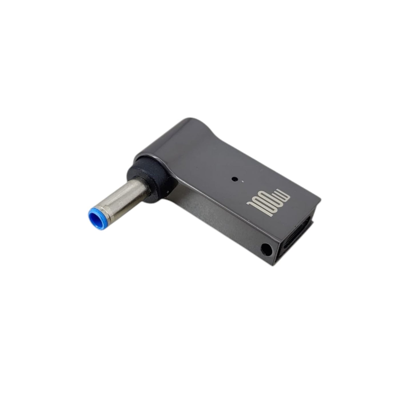 A 100W USB-C to HP 4.5x3.0mm blue tip PD charging adapter.