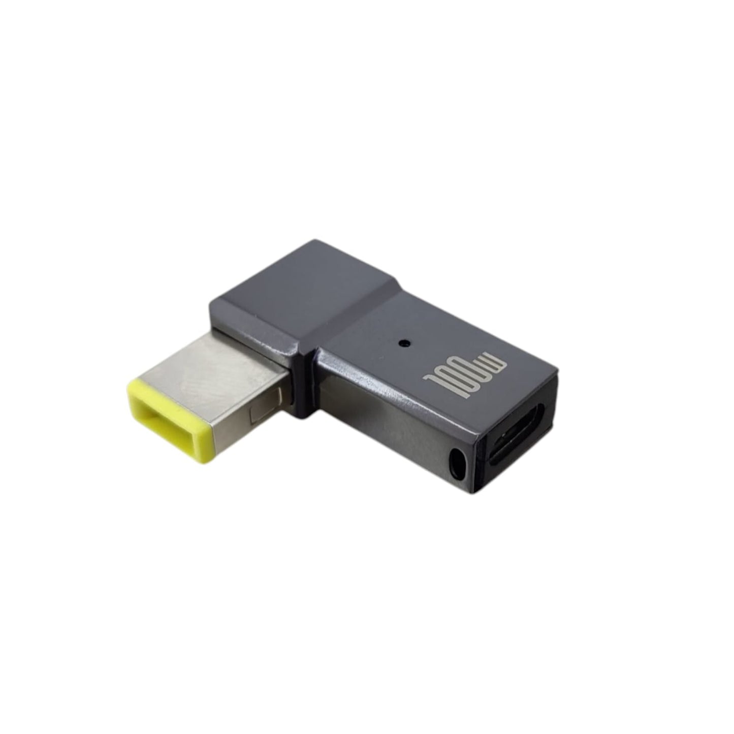 A 100W USB-C to Lenovo square tip (yellow) PD charging adapter, L-shape.