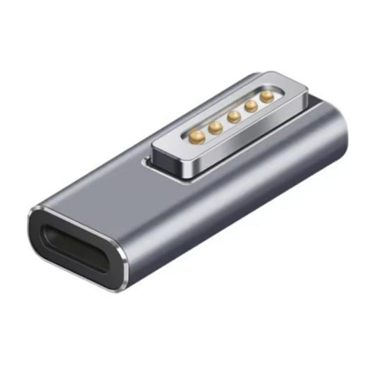 A close-up of the silver USB-C to MagSafe 2 adapter on a white background.
