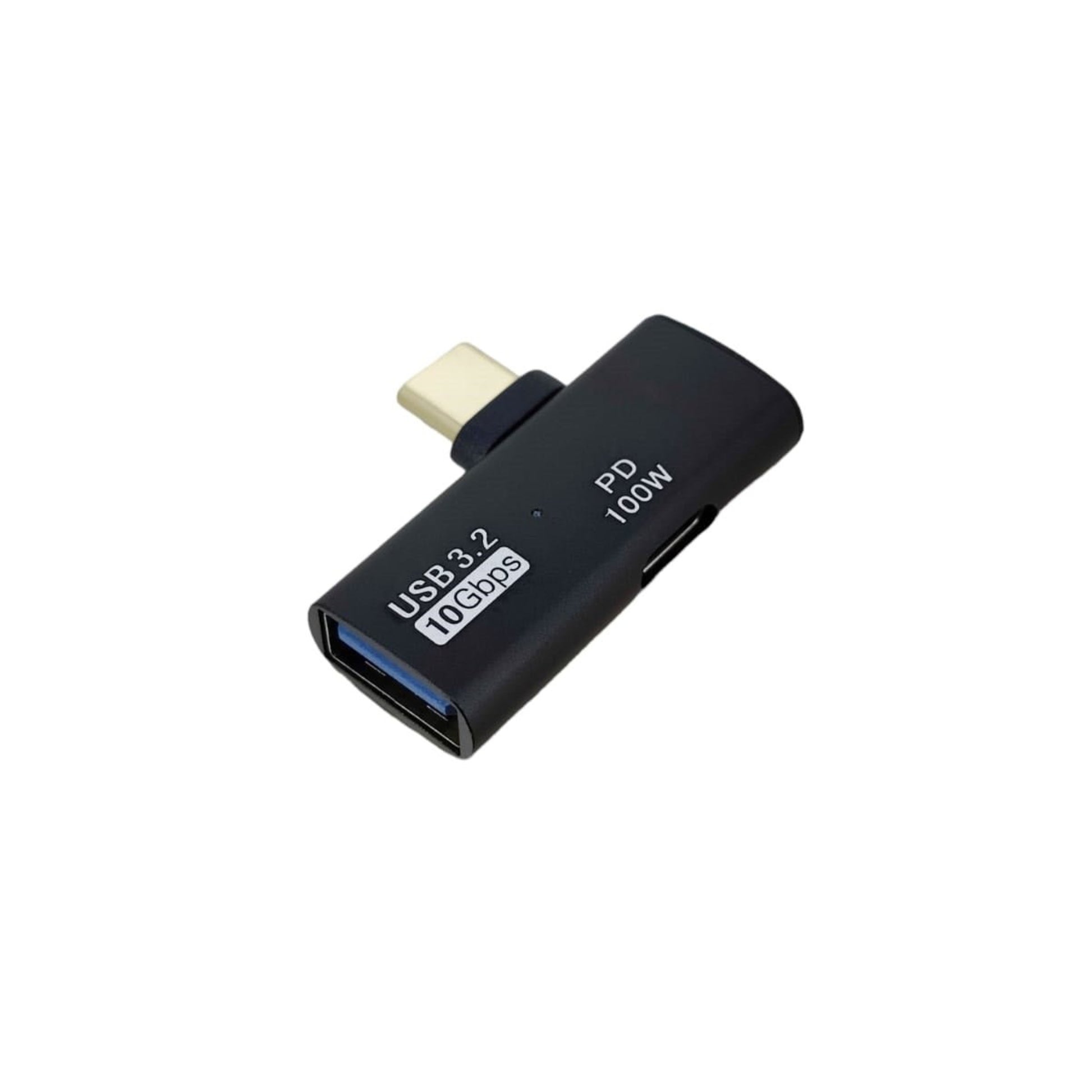 USB 3.2 Type-C to USB Adapter OTG 100W with 90° angle connector for charging and data transfer