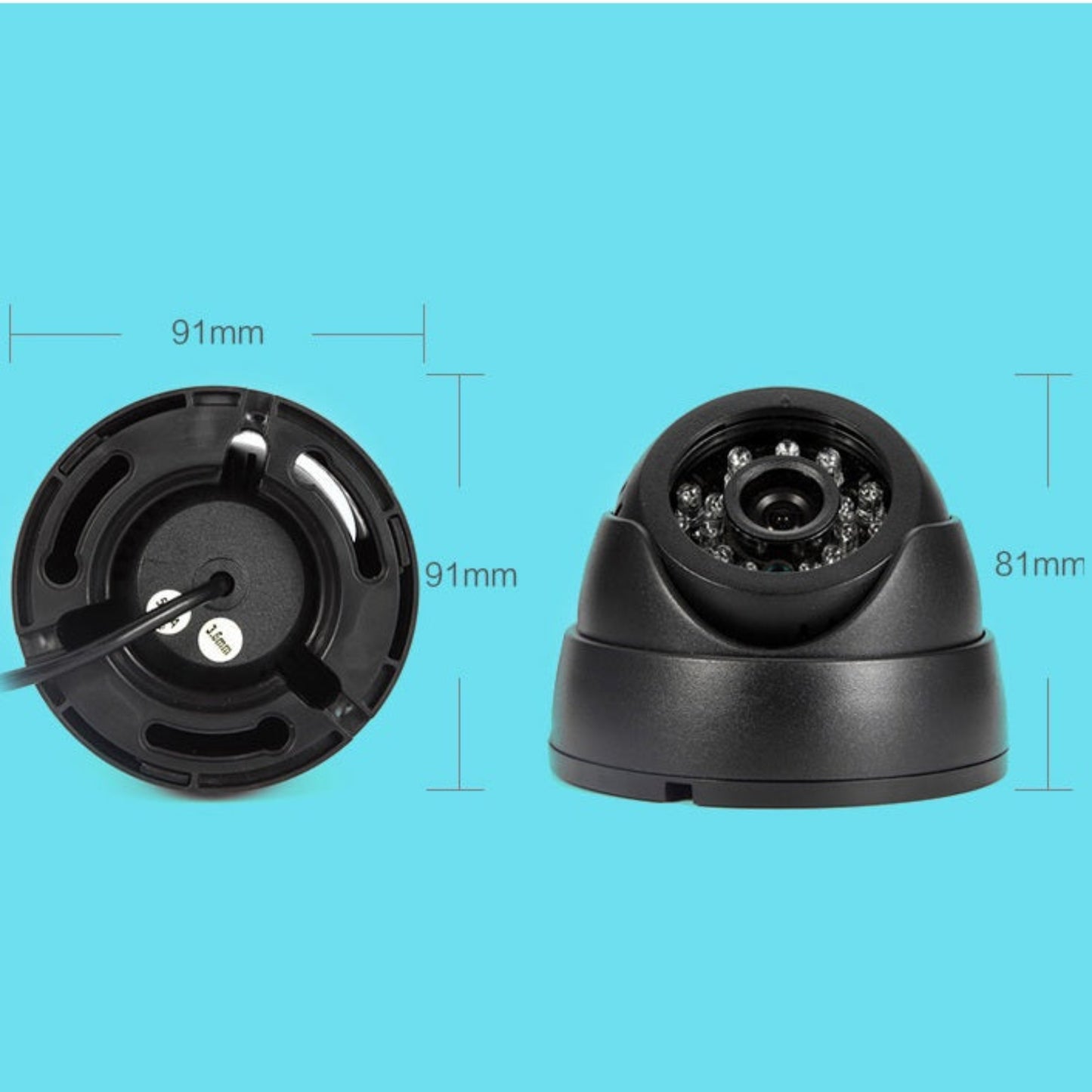Dimensions of the indoor USB dome camera 91mm by 81mm